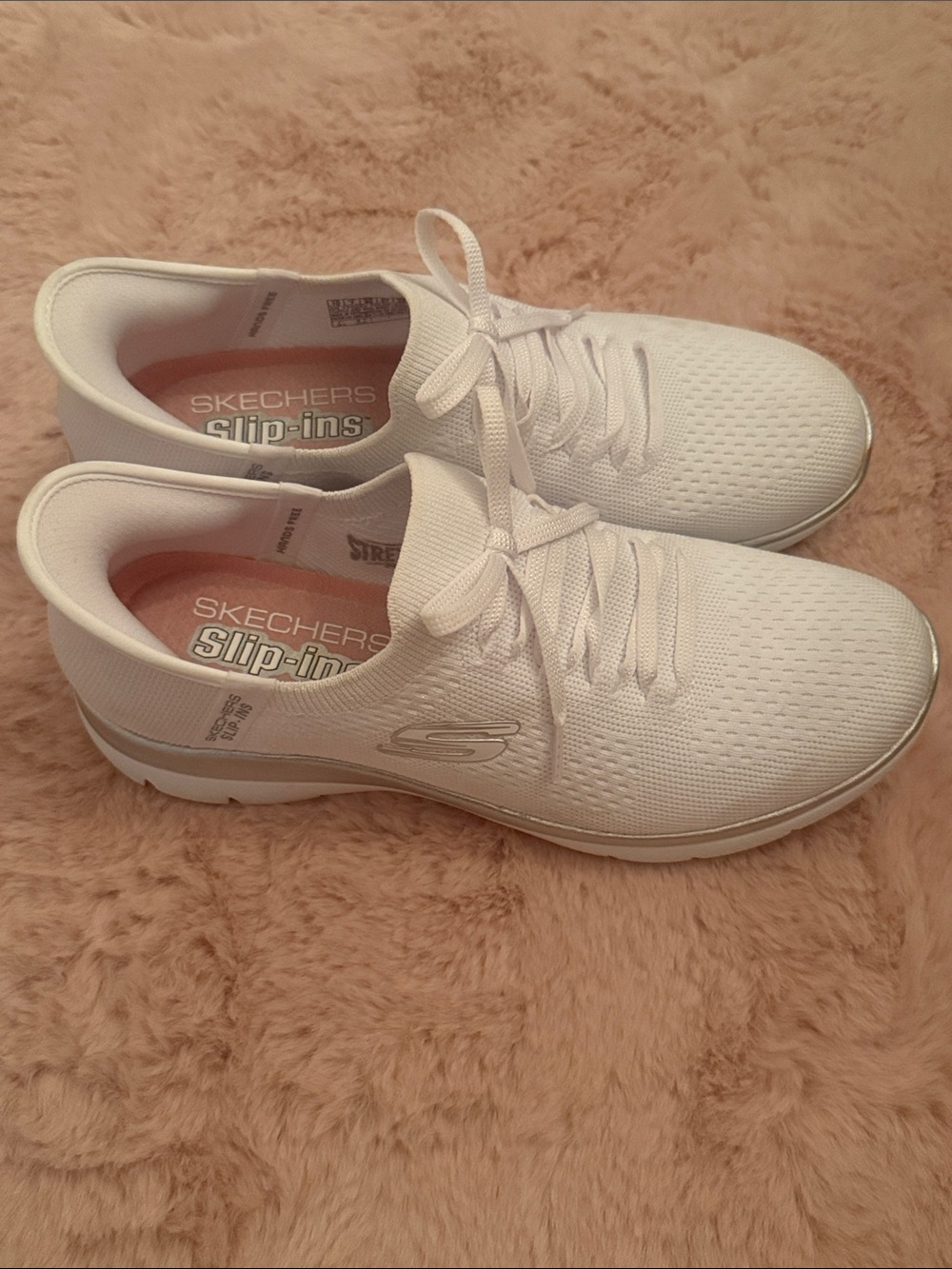 Skechers Women's White Knit Slip-In Sneakers
